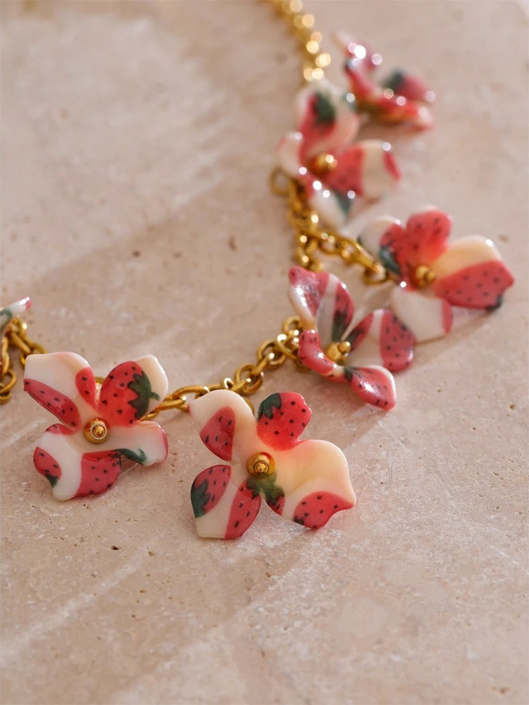 Trendy acrylic cherry flower drop pendant necklace - product image