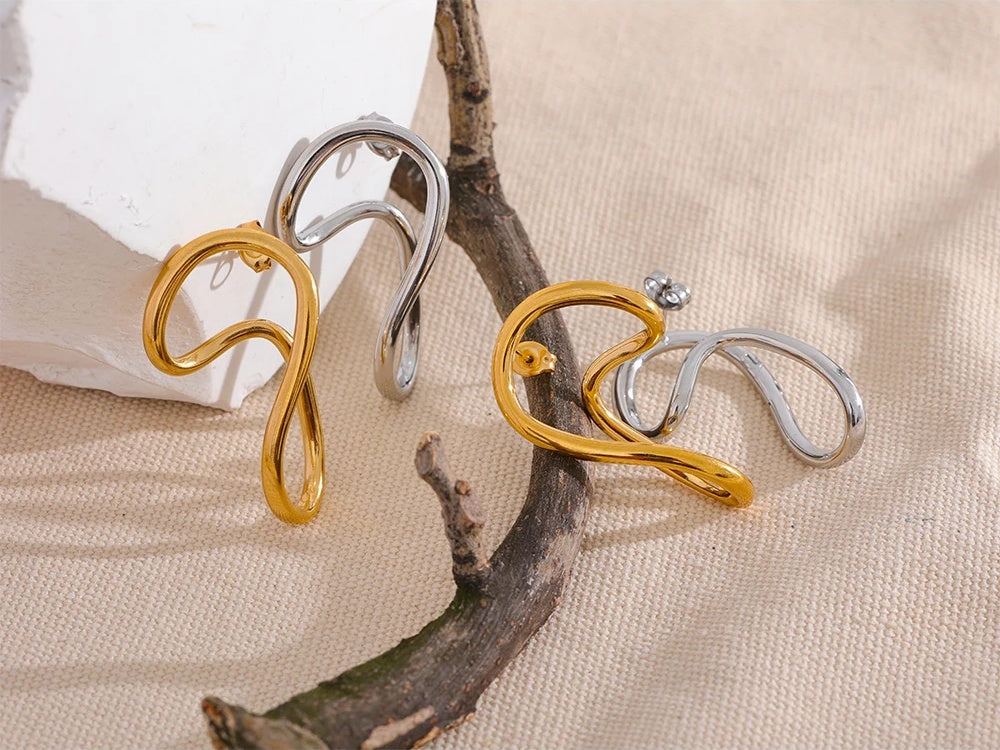 Twisted contemporary hollow push-back stud earrings - product image