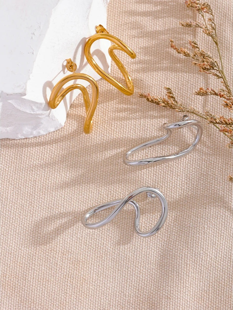 Twisted contemporary hollow push-back stud earrings - product image