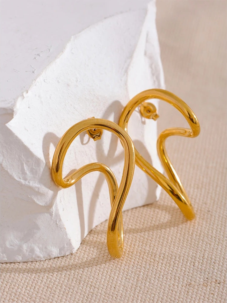 Twisted contemporary hollow push-back stud earrings - product image