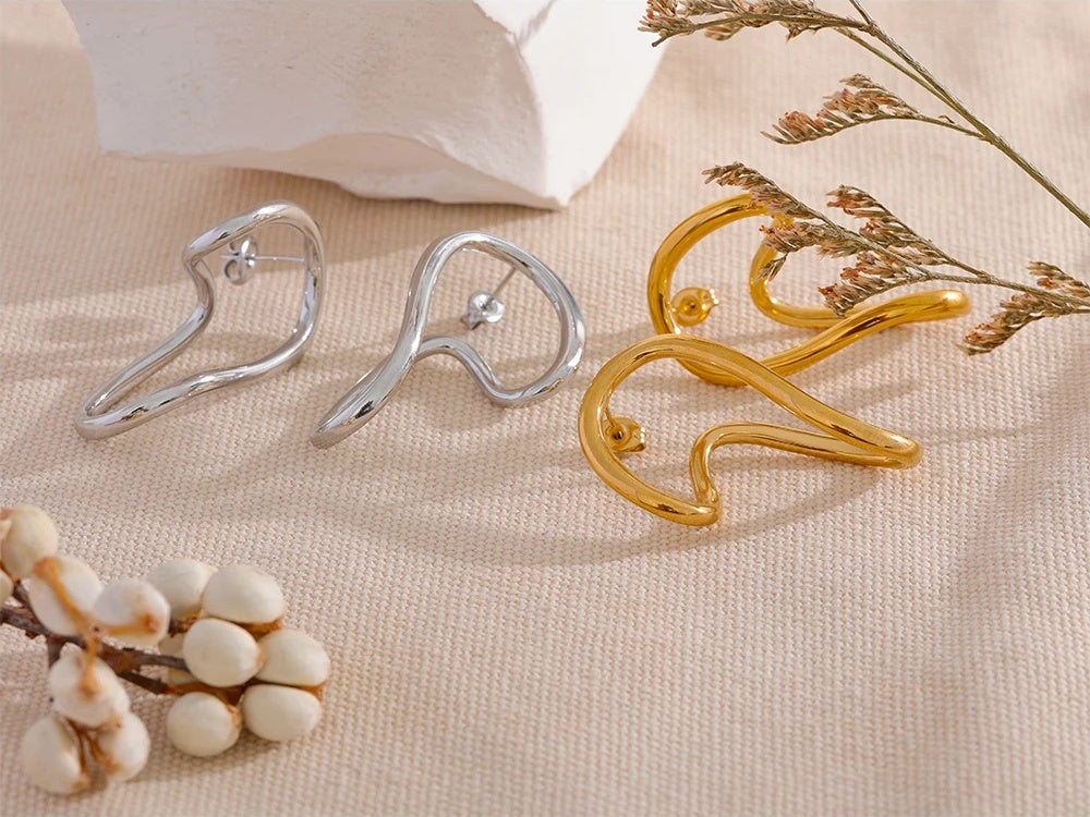 Twisted contemporary hollow push-back stud earrings - product image