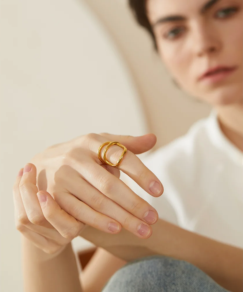 Twisted contemporary minimalist stainless steel ring - product image