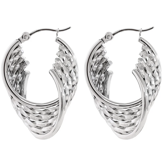 Twisted hollow hoop contemporary statement earrings - product image