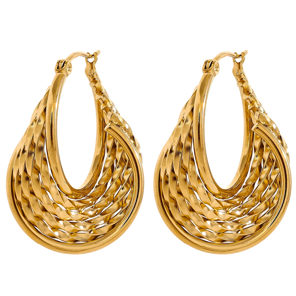 Twisted hollow hoop contemporary statement earrings - product image