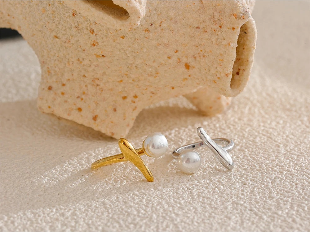 Unique design imitation pearls modern ring - product image