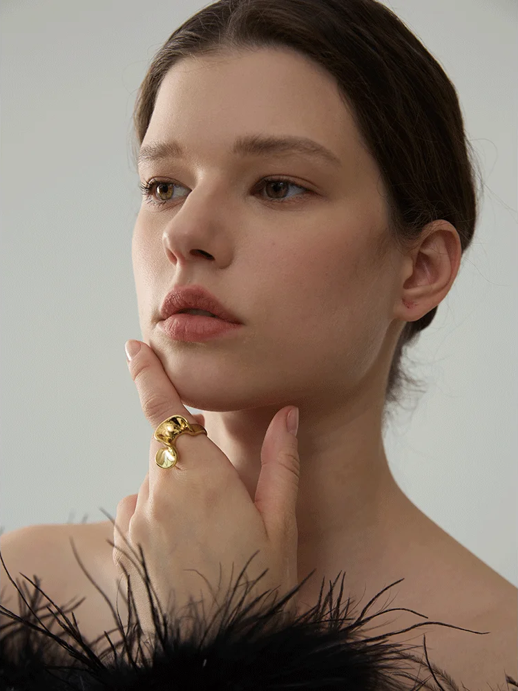 Unique irregular contemporary smooth metal ring - product image