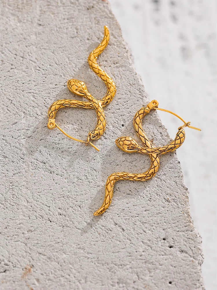 Unique snake textured hoop statement earrings - product image