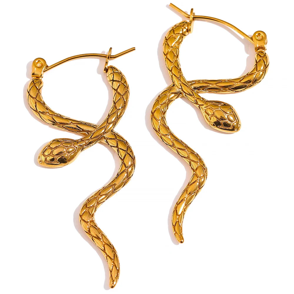 Unique snake textured hoop statement earrings - product image