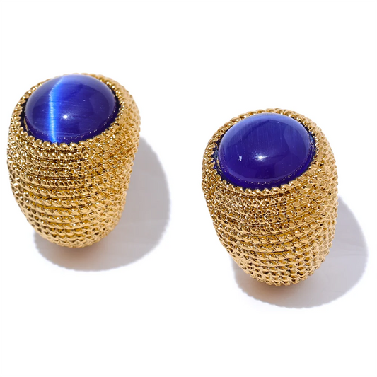 Vintage cat eye stone c shape minimalist earrings - product image