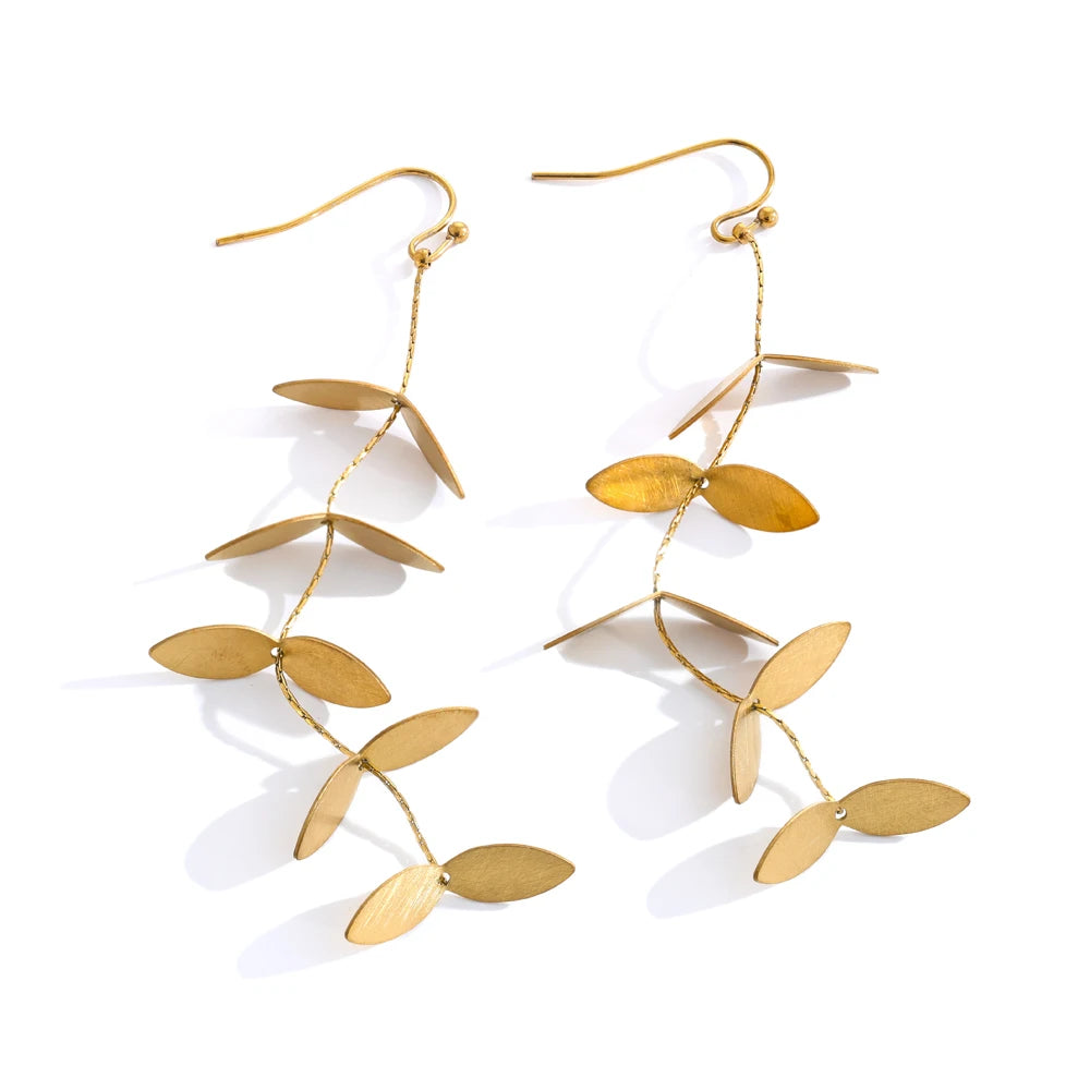 Vintage retro leaf long hanging drop earrings - product image