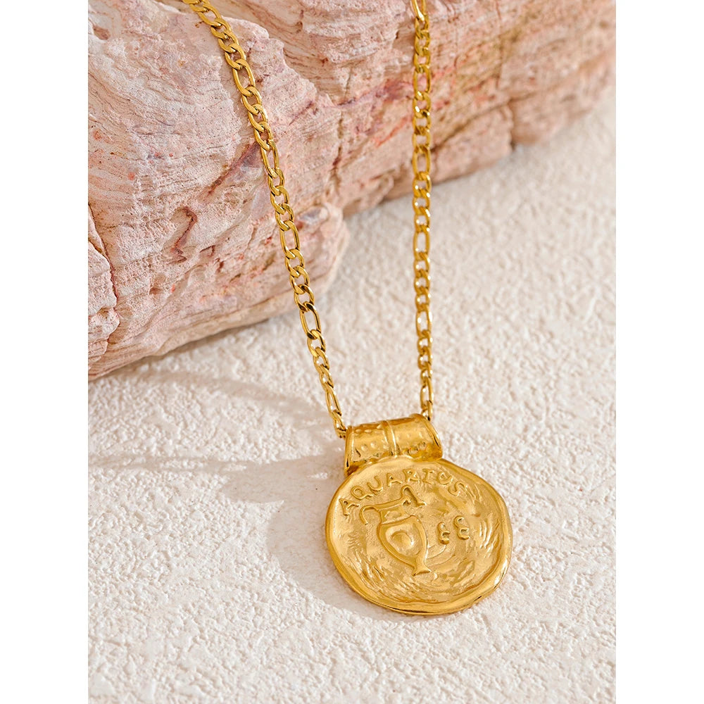 Waterproof 12 constellation hammered vintage pendant necklace - product image