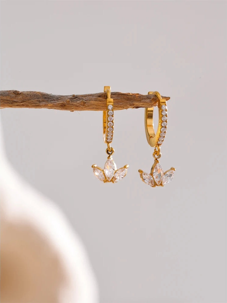 Waterproof cubic zirconia flower hoop earrings - product image