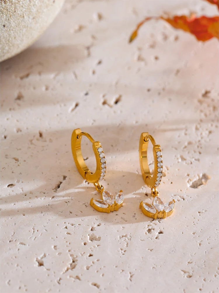 Waterproof cubic zirconia flower hoop earrings - product image