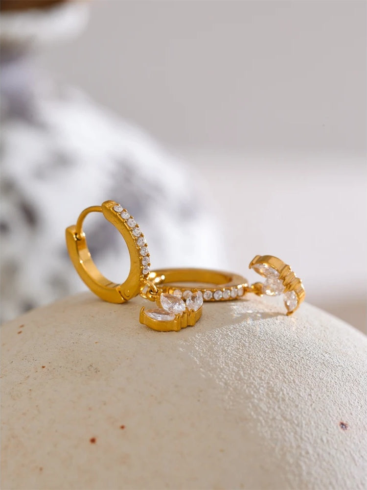 Waterproof cubic zirconia flower hoop earrings - product image