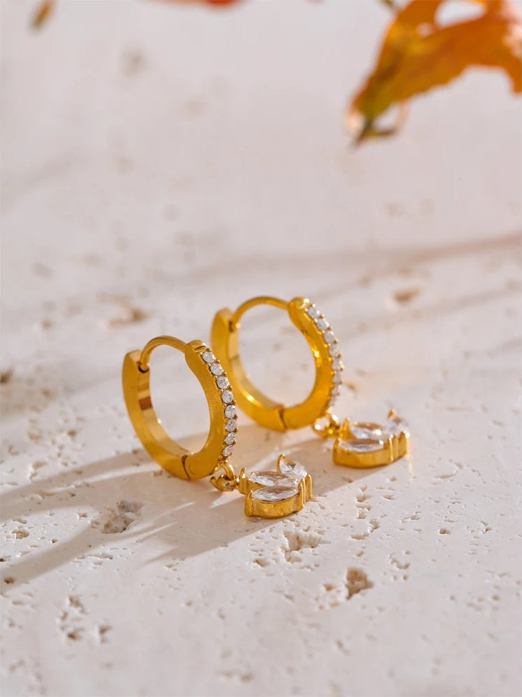 Waterproof cubic zirconia flower hoop earrings - product image