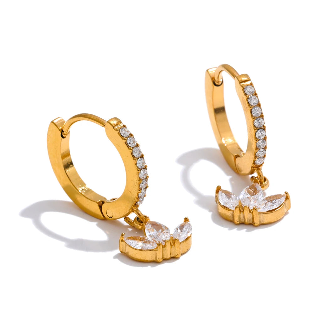 Waterproof cubic zirconia flower hoop earrings - product image