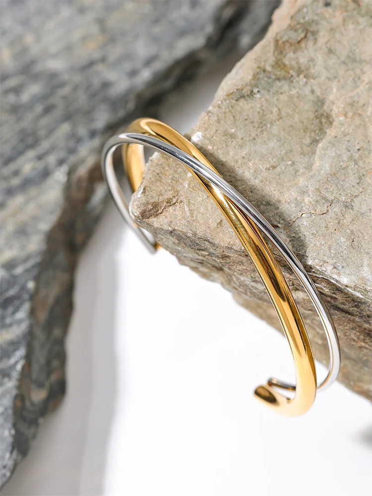 Waterproof minimalist double color cuff bracelet - product image