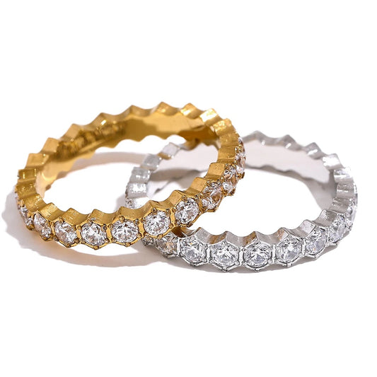 White cubic zirconia thin abstract women's ring - product image