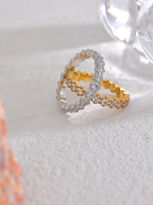 White cubic zirconia thin abstract women's ring - product image