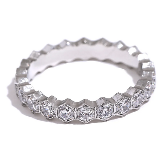 White cubic zirconia thin abstract women's ring - product image