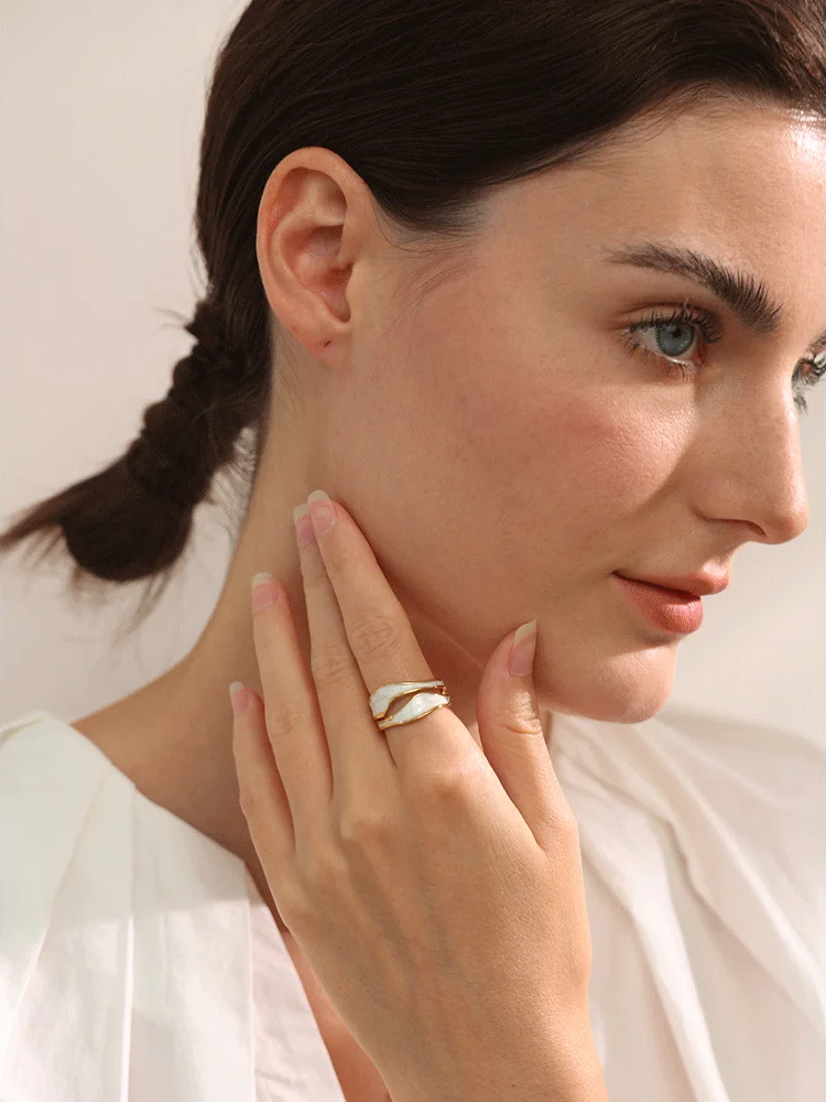 White enamel open irregular contemporary ring women - product image