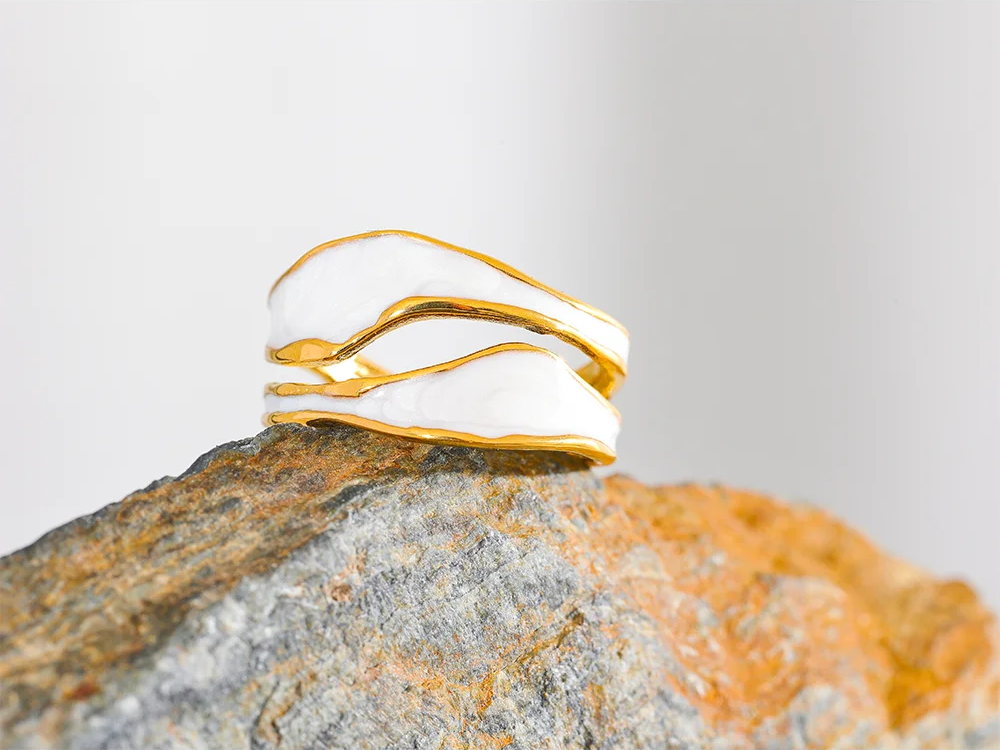 White enamel open irregular contemporary ring women - product image