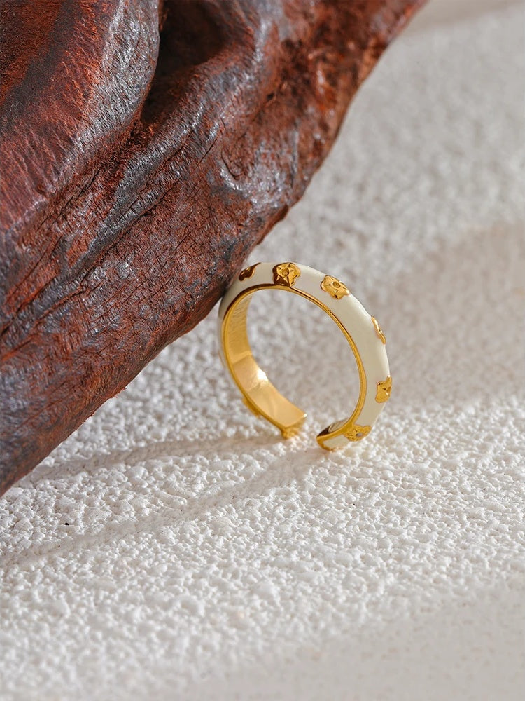 White enamel open modern fashion ring - product image