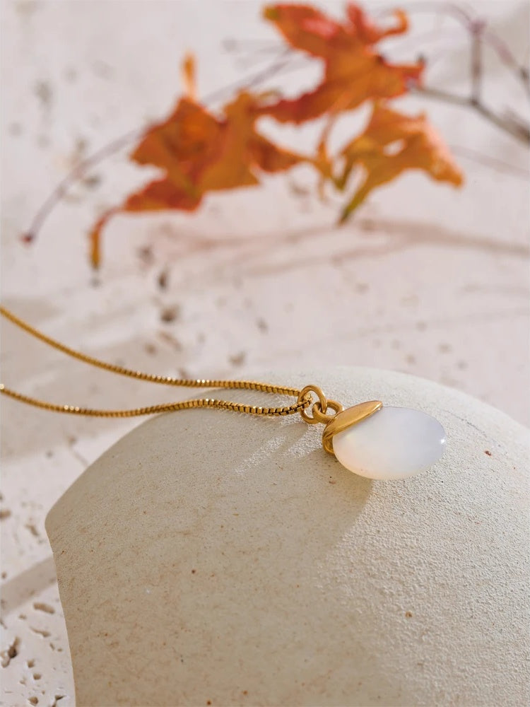 White natural stone pendant necklace - product image