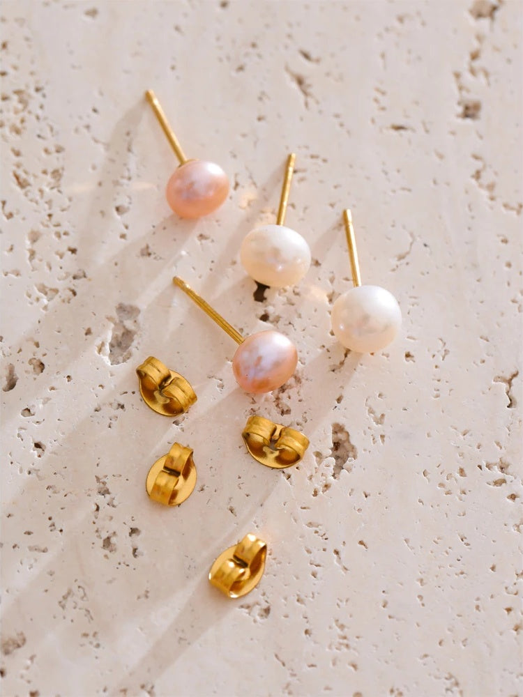 White pink natural freshwater pearl stud earrings - product image