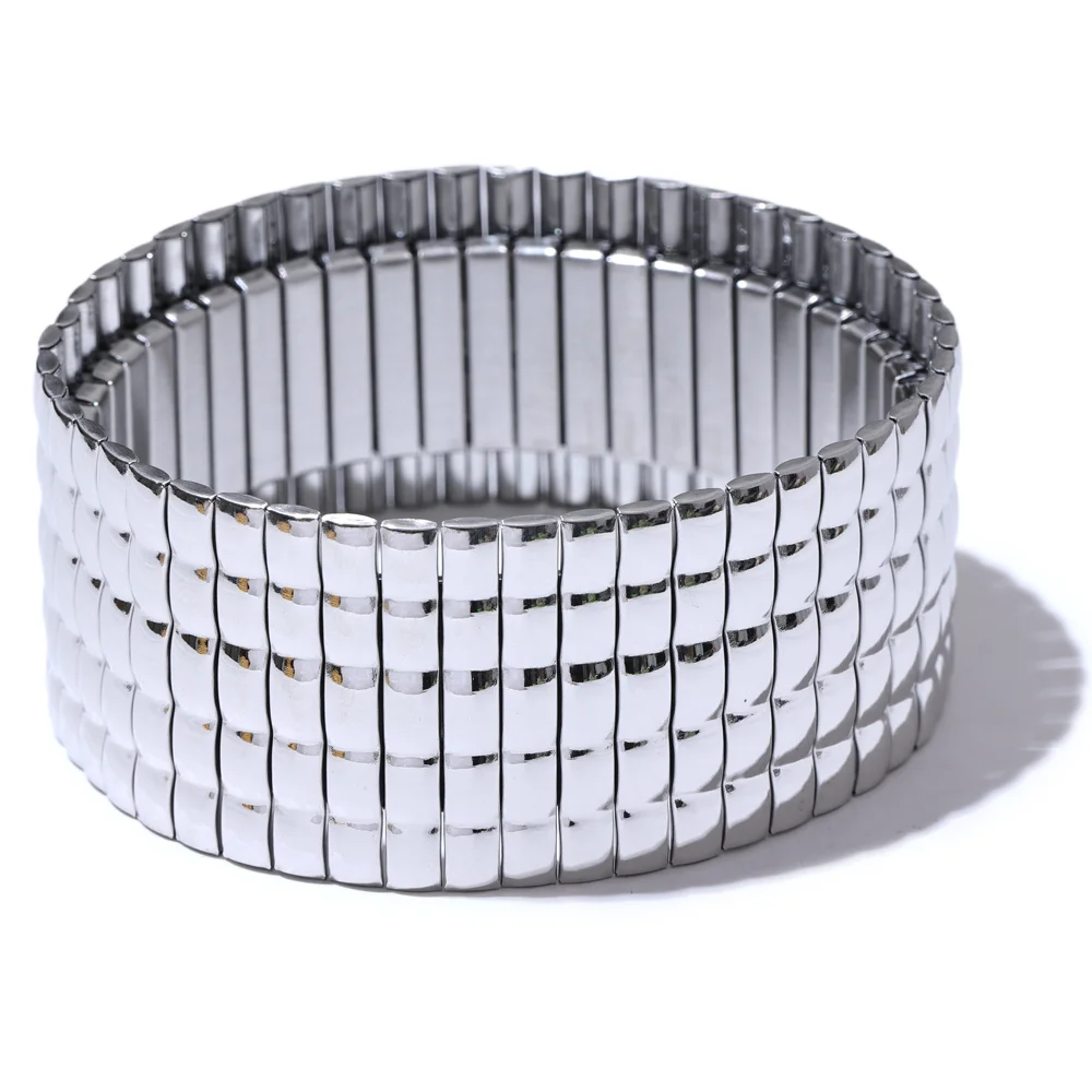 Wide abstract elastic metal bangle bracelet - product image