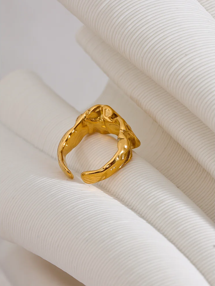 Wide contemporary textured gold tone fashion ring - product image