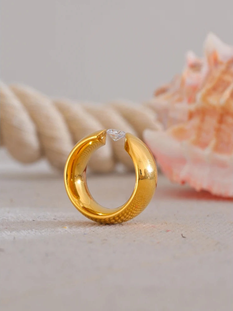 Wide cubic zirconia contemporary charm ring - product image