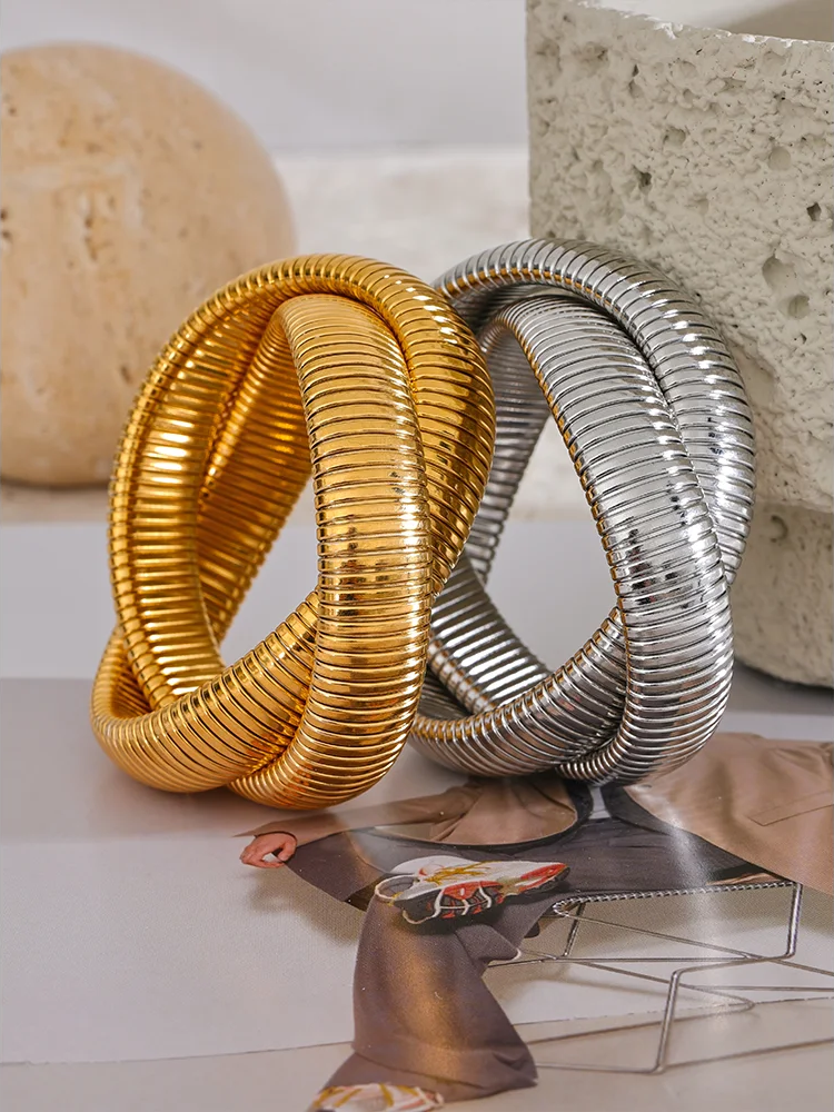 Wide heavy metal stackable bracelet bangle - product image