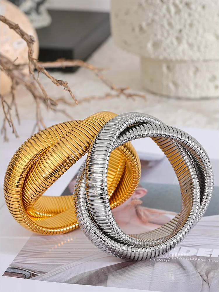 Wide heavy metal stackable bracelet bangle - product image