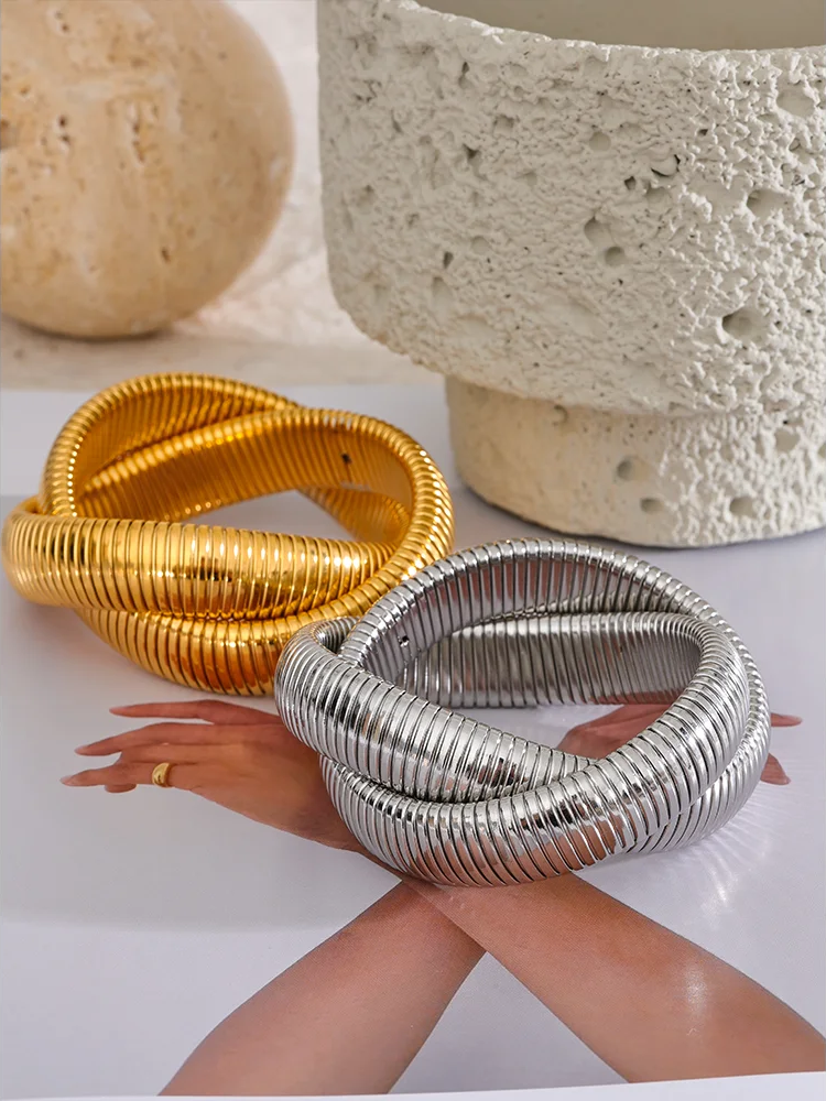 Wide heavy metal stackable bracelet bangle - product image