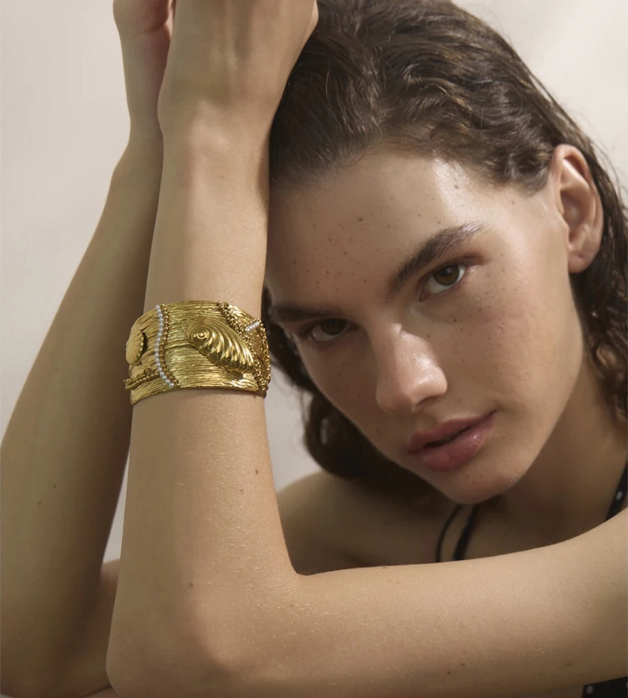 Wide ocean conch shell open statement bracelet - product image