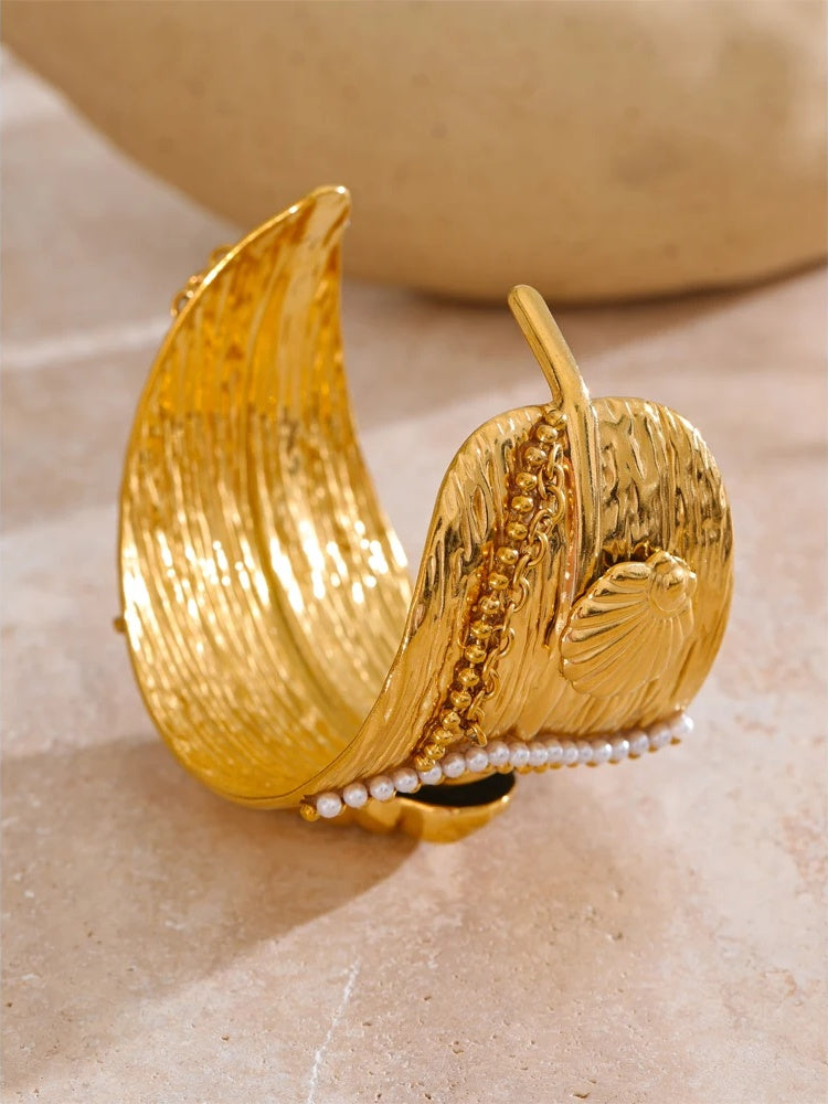 Wide ocean conch shell open statement bracelet - product image