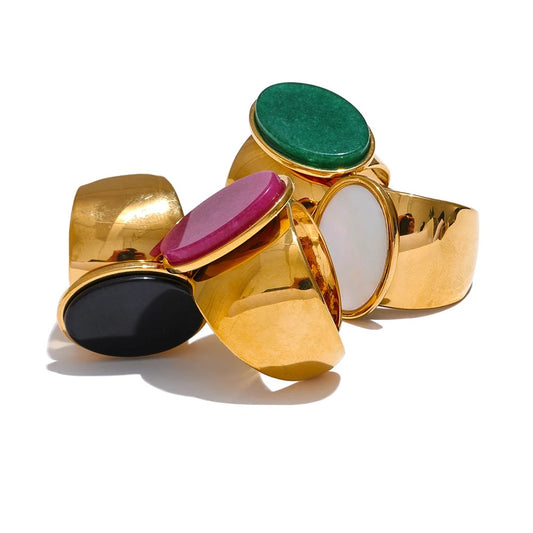 Wide stone contemporary ring women fashion - product image