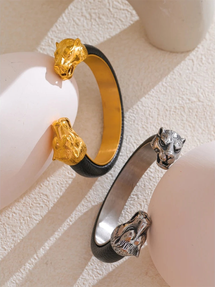 Wide wolf personality stainless steel cuff bracelet - product image