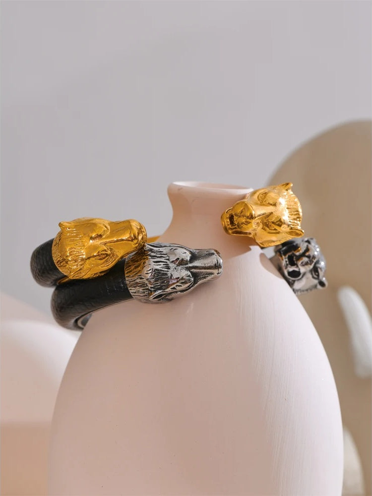 Wide wolf personality stainless steel cuff bracelet - product image