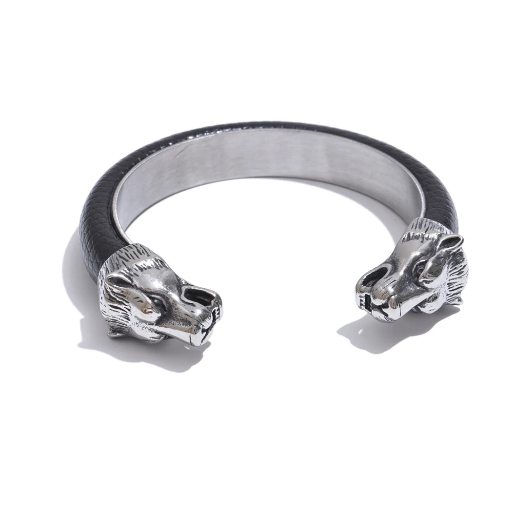 Wide wolf personality stainless steel cuff bracelet - product image