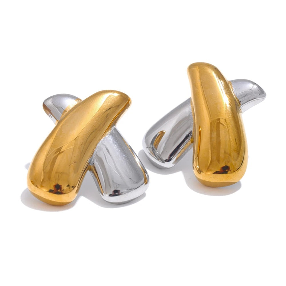 X shape metal stud earrings women - product image