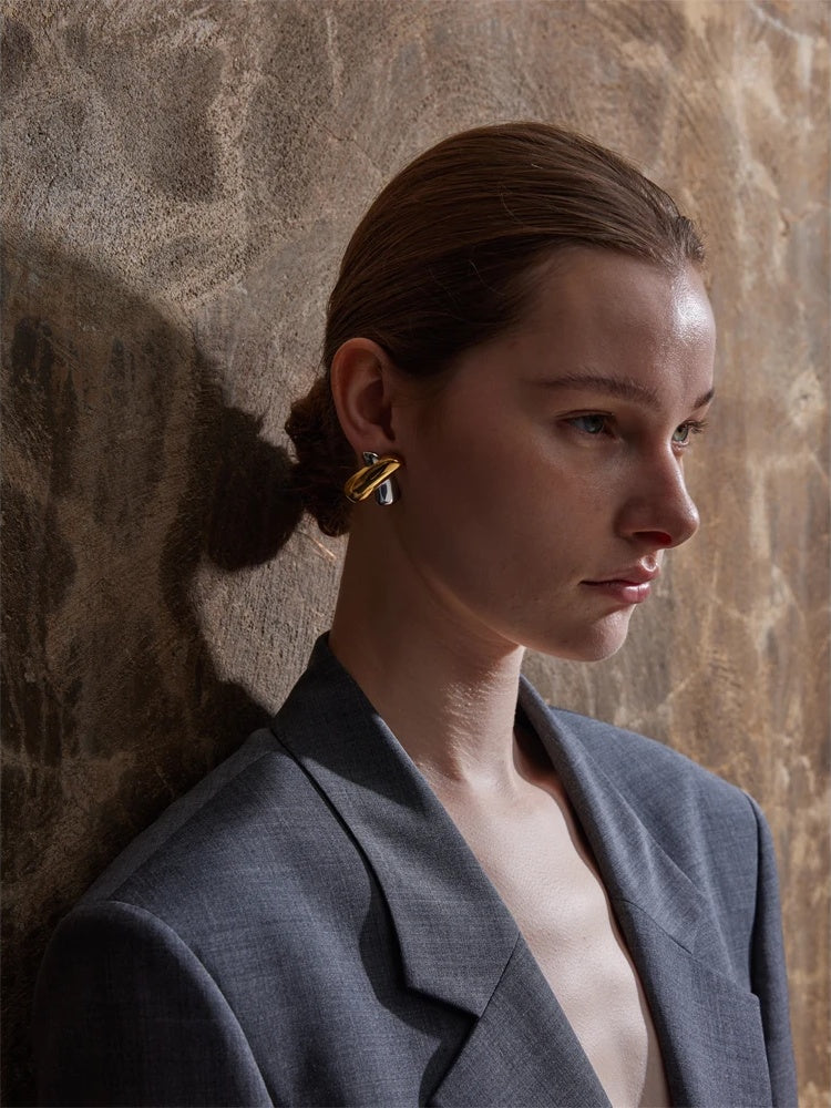 X shape metal stud earrings women - product image