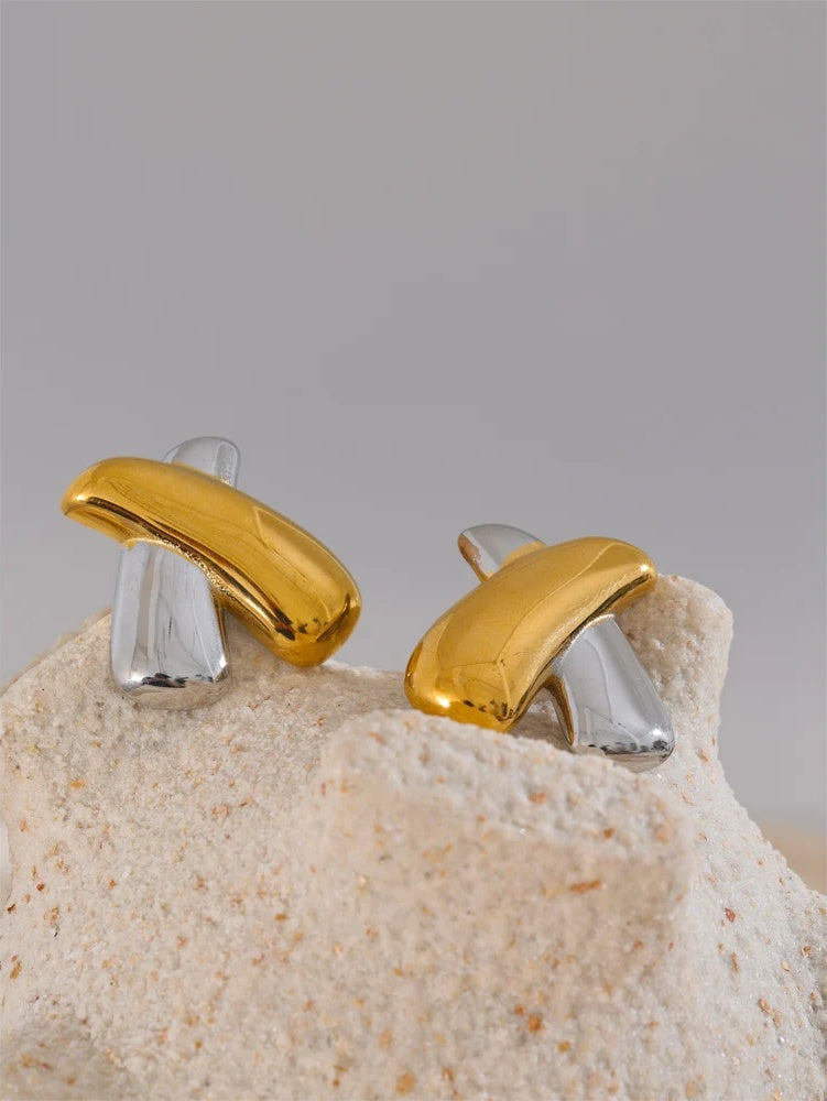 X shape metal stud earrings women - product image