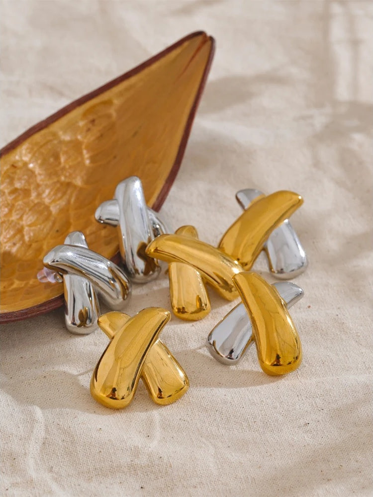 X shape metal stud earrings women - product image