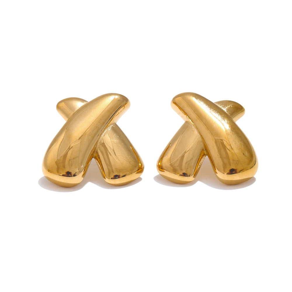 X shape metal stud earrings women - product image
