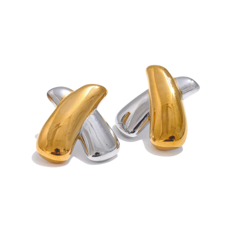 X shape metal stud earrings women - product image