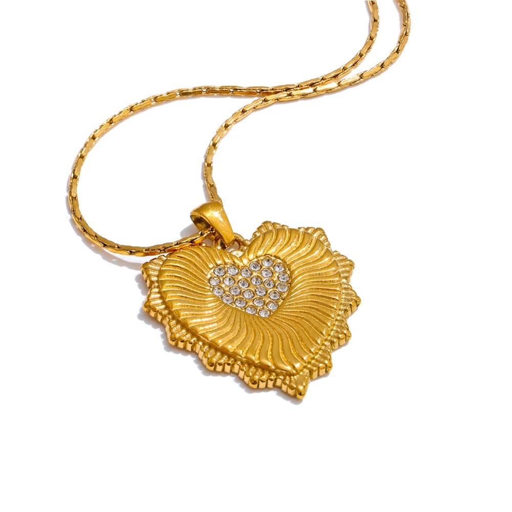 Zircon heart gold color pendant necklace - product image