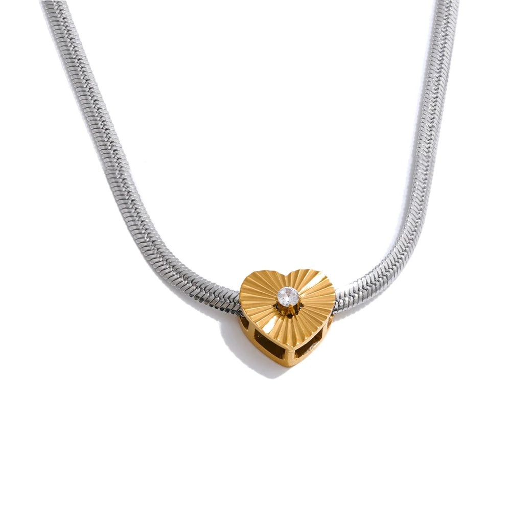 Zircon heart removable snake chain necklace - product image