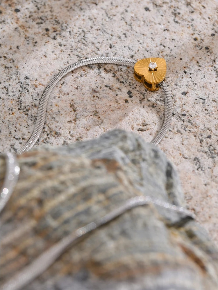 Zircon heart removable snake chain necklace - product image